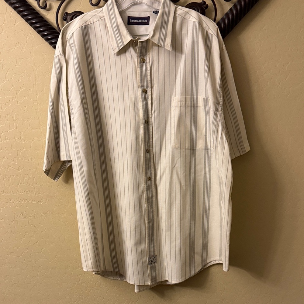 Men's Beige Striped Button Down Shirt